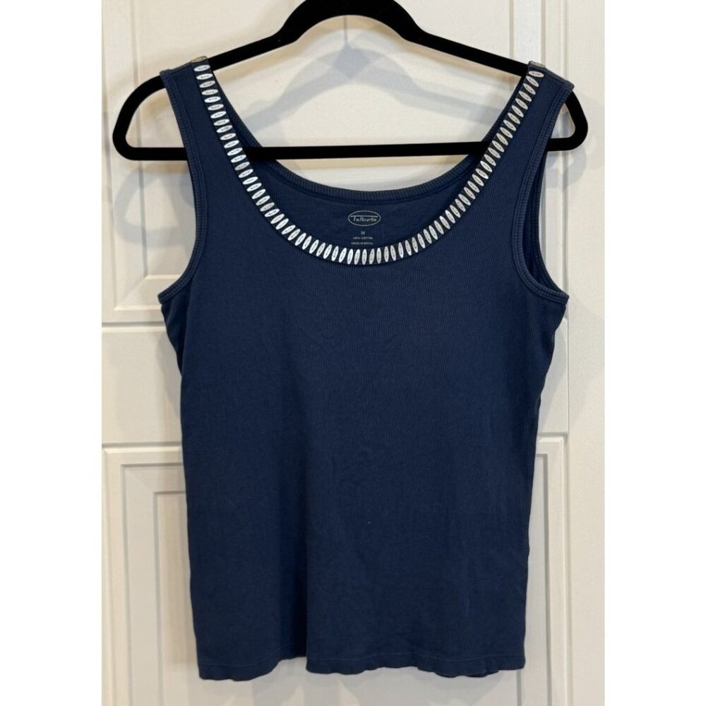 Vintage Talbots Slate Blue Tank w/ Silver Oval Sequins EUC 100% Cotton Summer
